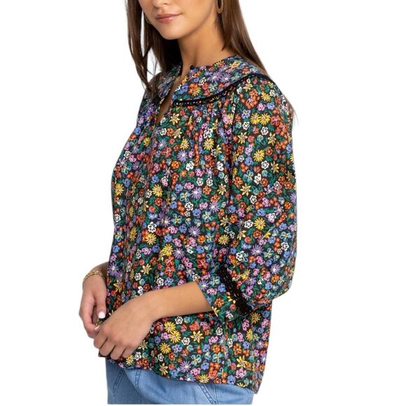 Johnny Was Jade NWT Dark Floral Puff Balloon Sleeve RISA POPLIN BLOUSE XL‎ - Picture 2 of 10